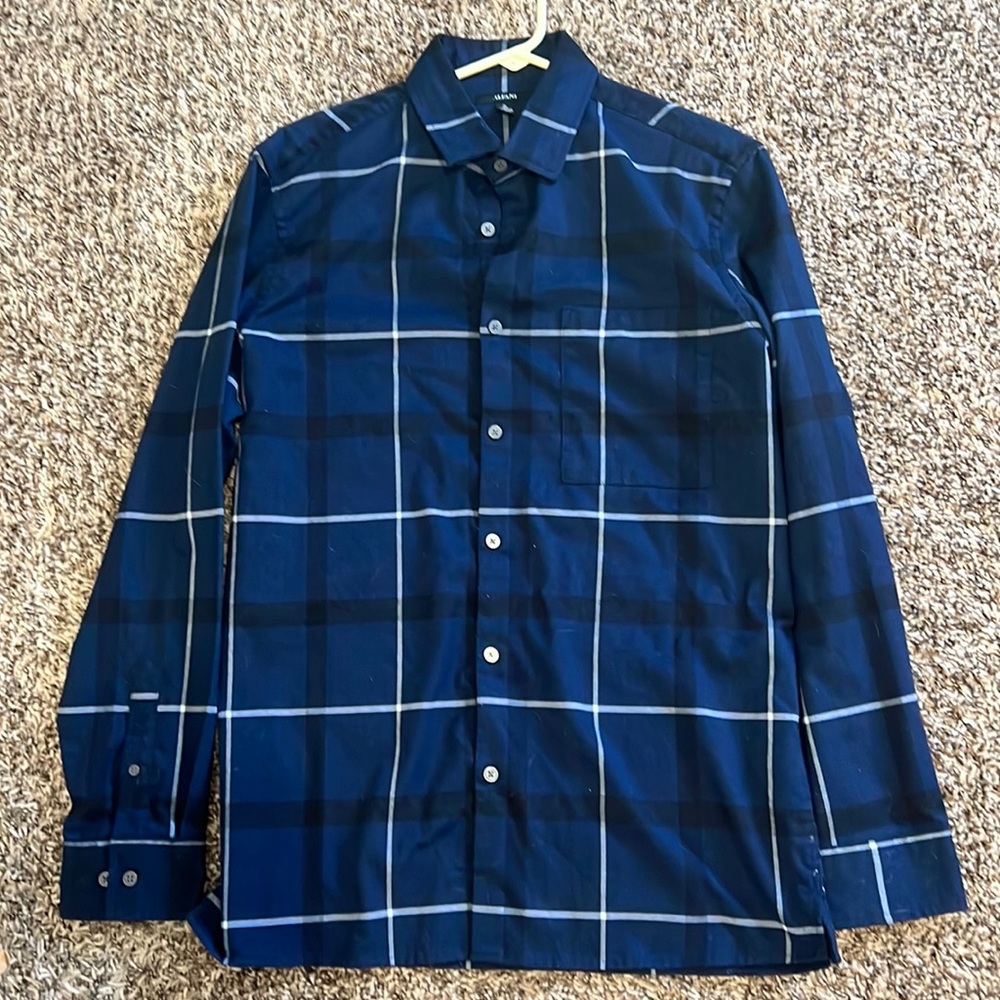 Alfani Navy and White Polyester Dress Shirt